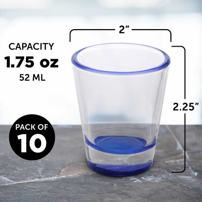 Optima Premium Shot Glasses Set - 1.75 oz, 10-Pack, Blue Bottom