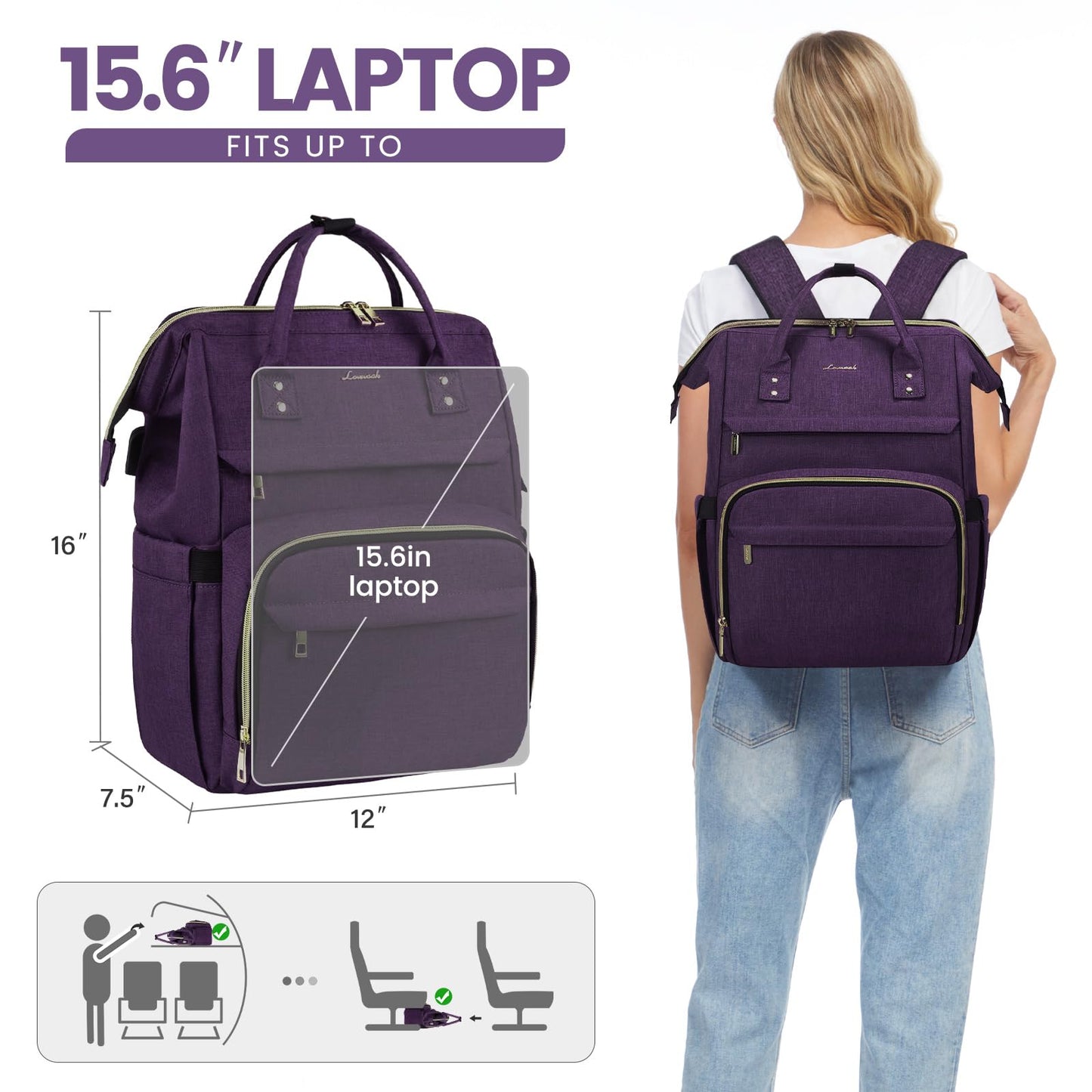 Optima Premium 15.6-Inch Waterproof Laptop Backpack for Women