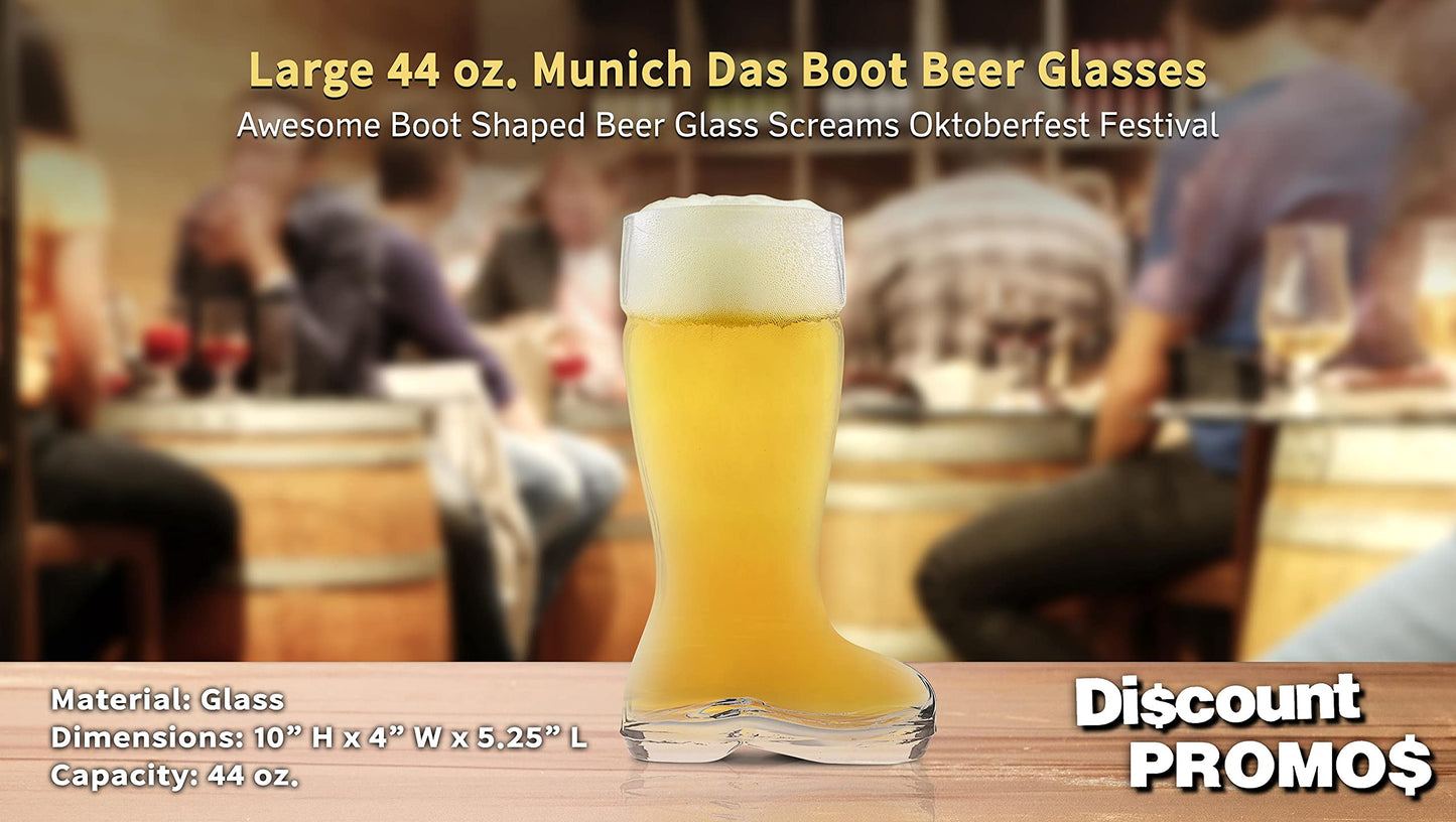Optima Premium Beer Glasses Set - 6 Large Boot-Shaped 44 oz. Glasses