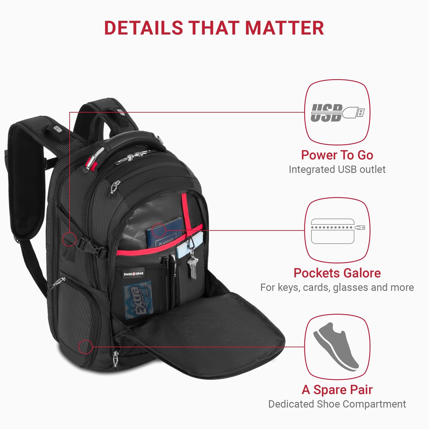 Optima Premium TSA-Friendly Laptop Backpack with Cable Lock - Black