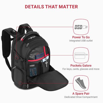Optima Premium TSA-Friendly Laptop Backpack with Cable Lock - Black