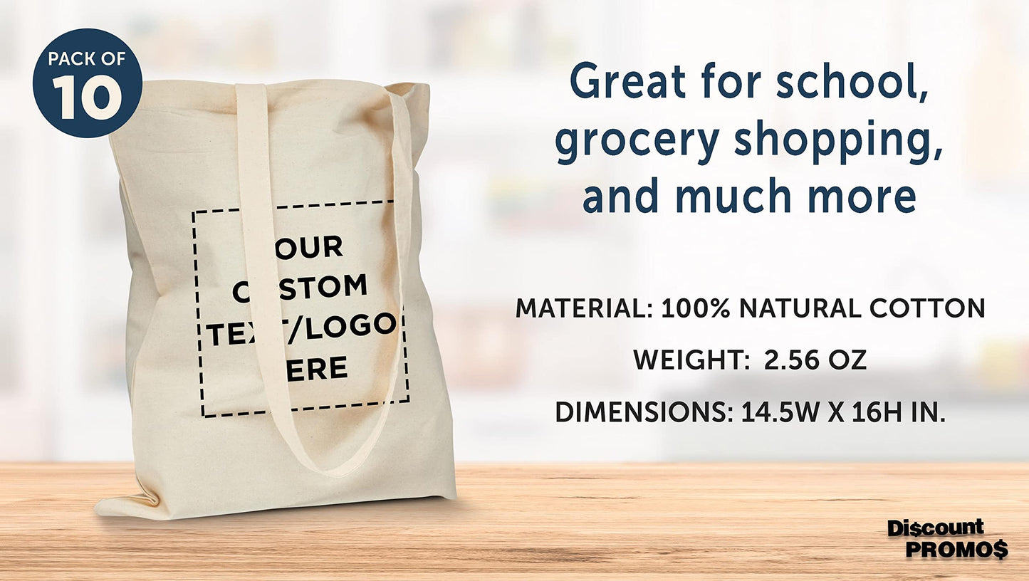 Optima Premium Natural Cotton Tote Bags - Set of 100, Reusable