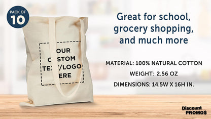 Optima Premium Natural Cotton Tote Bags - Set of 100, Reusable