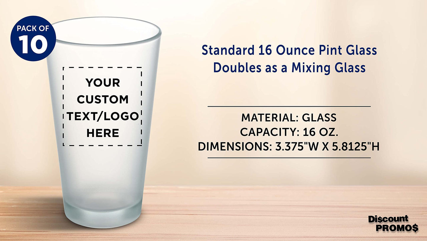 Optima Premium Frosted Pint Glasses Set - 16 oz, Customizable