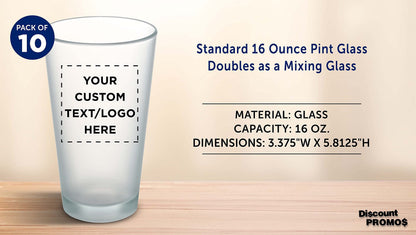 Optima Premium Frosted Pint Glasses Set - 16 oz, Customizable