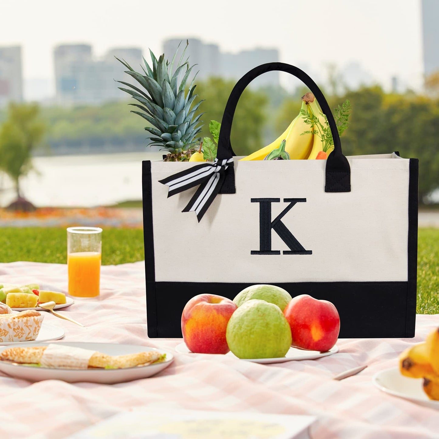 Optima Personalized Medium Canvas Tote Bag - Monogrammed Beach Bag