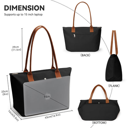 Optima Premium Nylon Tote Bag - Foldable Weekend Purse, Black M