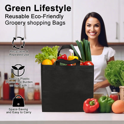 Optima Premium 50-Pack Black Reusable Tote Bags - Non-Woven Material