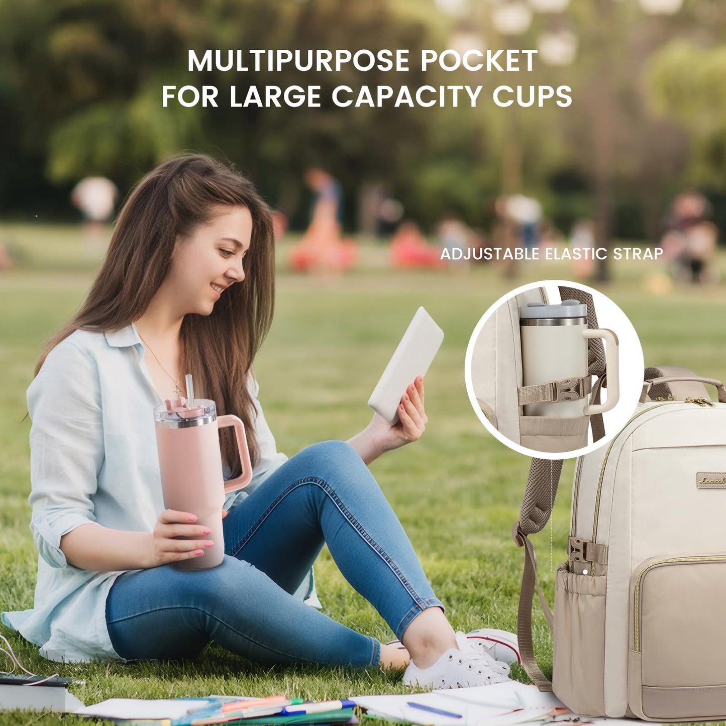 Optima Premium Laptop Backpack - 15.6 Inch, Beige Khaki, Travel Ready