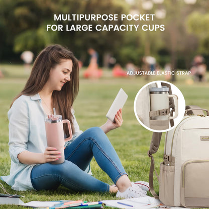 Optima Premium Laptop Backpack - 15.6 Inch, Beige Khaki, Travel Ready