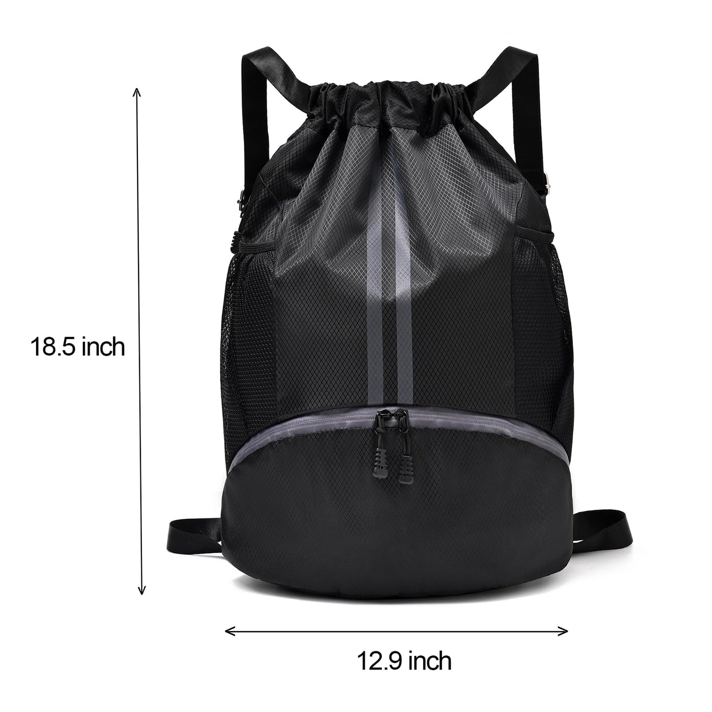 Optima Premium Large Drawstring Backpack - Black Gym Bag