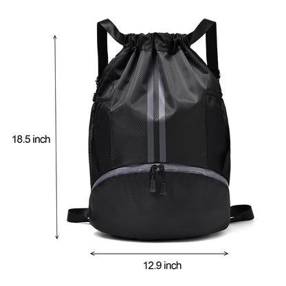 Optima Premium Large Drawstring Backpack - Black Gym Bag