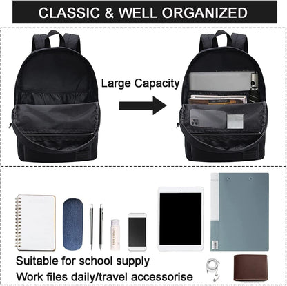 Optima Lightweight Casual Laptop Backpack - USB Charging, Full Black