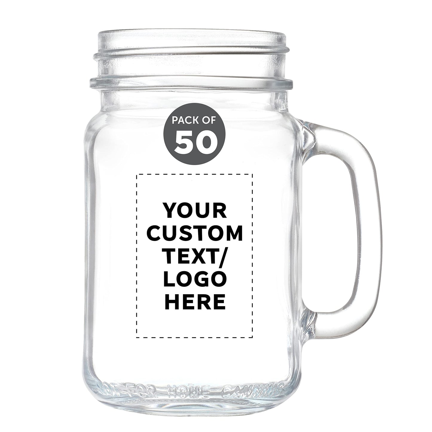Optima Premium Mason Jar Set - 50 Clear 16 oz. Jars with Handles