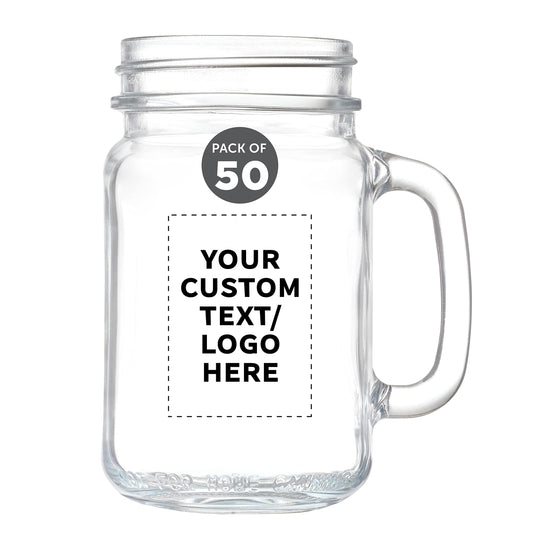 Optima Premium Mason Jar Set - 50 Clear 16 oz. Jars with Handles