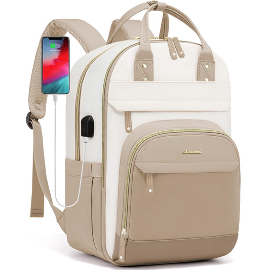 Optima Premium Travel Backpack - 15.6 Inch, USB Charging, Beige-Gray