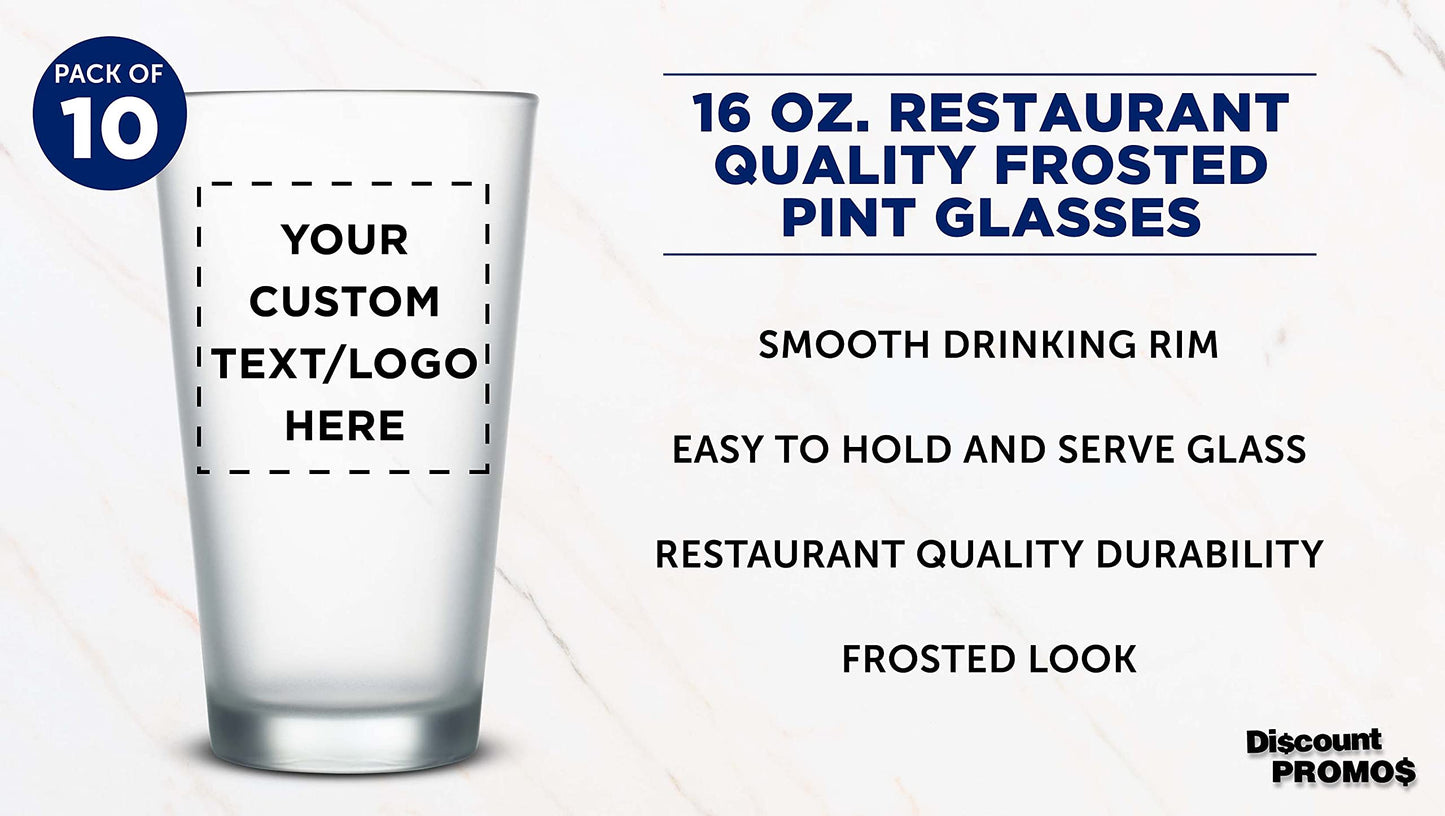 Optima Premium Frosted Pint Glasses Set - 16 oz, Customizable