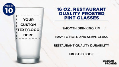 Optima Premium Frosted Pint Glasses Set - 16 oz, Customizable