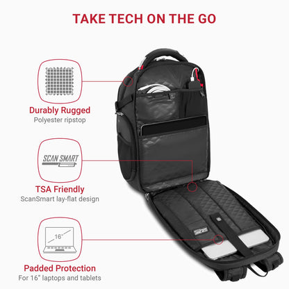 Optima Premium TSA-Friendly Laptop Backpack with Cable Lock - Black