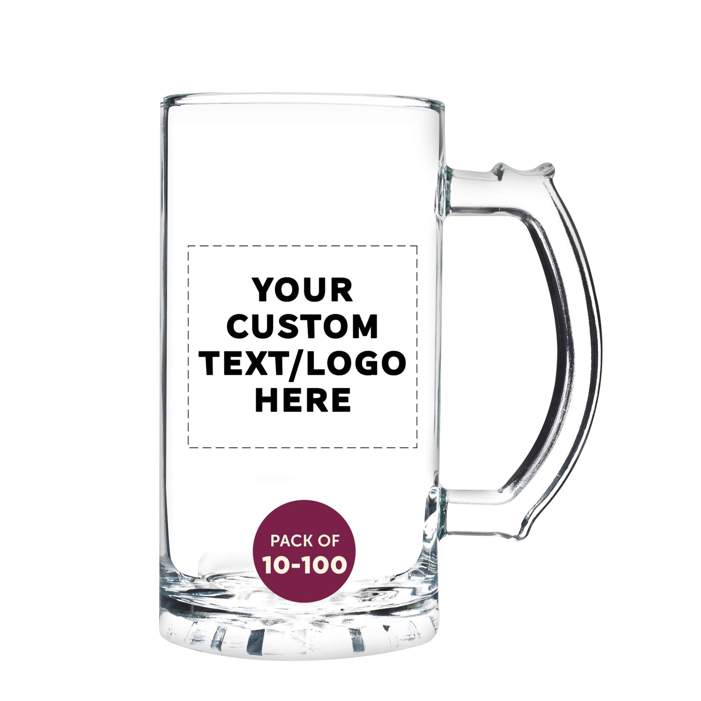 Optima Custom Glass Beer Mug Set - 16 oz, 100 Pack for Events