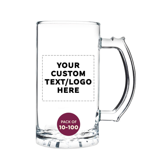 Optima Custom Glass Beer Mug Set - 16 oz, 100 Pack for Events