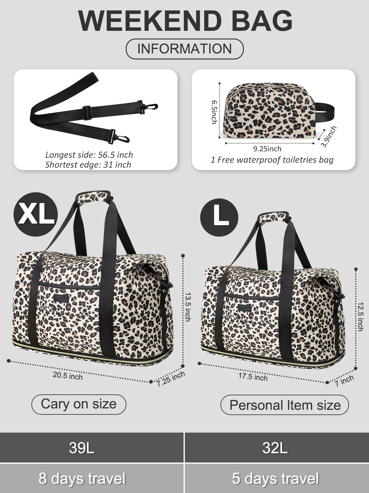 Optima Expandable Travel Duffle Bag - X-Large, Waterproof, Leopard