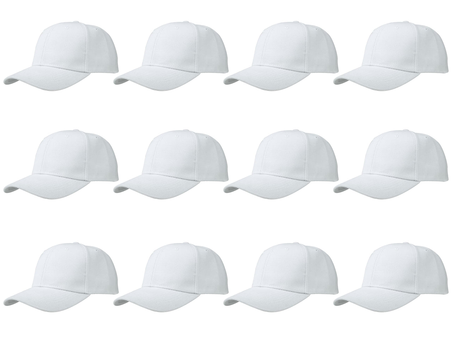 Optima Premium Adjustable Baseball Caps - 12 Pack, White