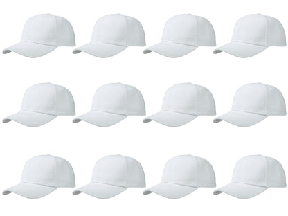 Optima Premium Adjustable Baseball Caps - 12 Pack, White