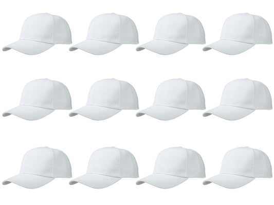 Optima Premium Adjustable Baseball Caps - 12 Pack, White