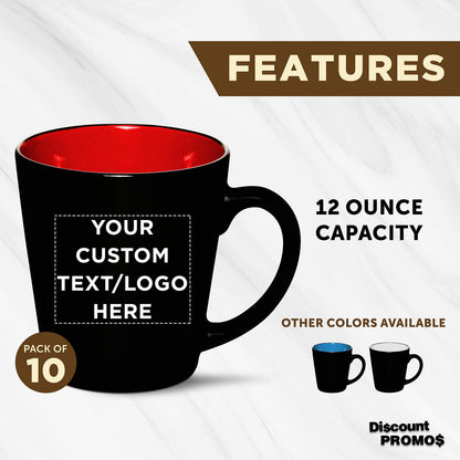 Optima Premium Ceramic Coffee Mugs Set - 12 oz, Personalized, Red