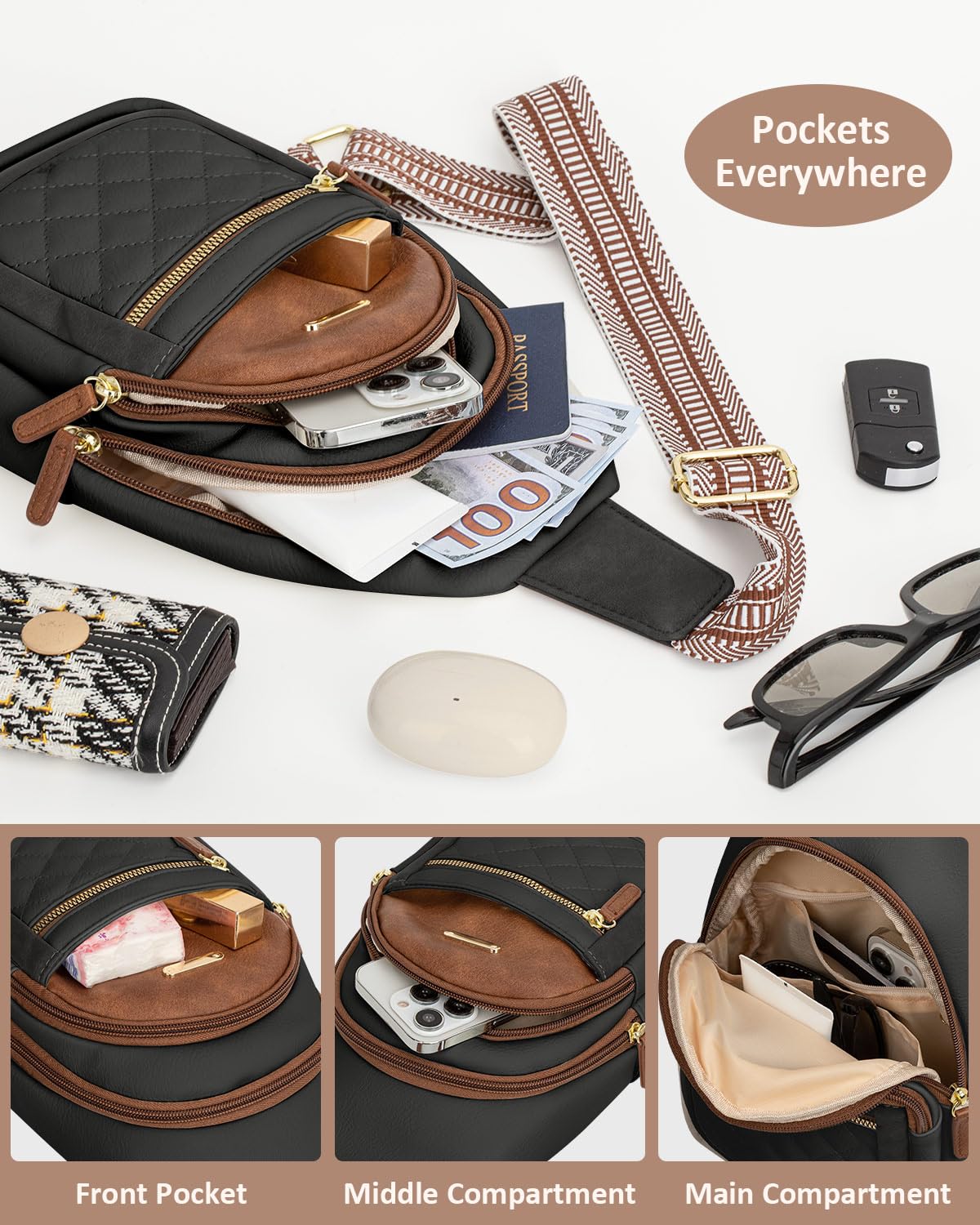 Optima Premium Crossbody Bag - Medium Beige & Brown Design