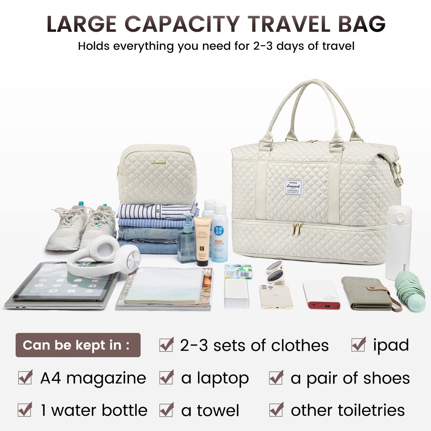 Optima Premium Travel Duffel Bag - Large with Shoe Compartment
