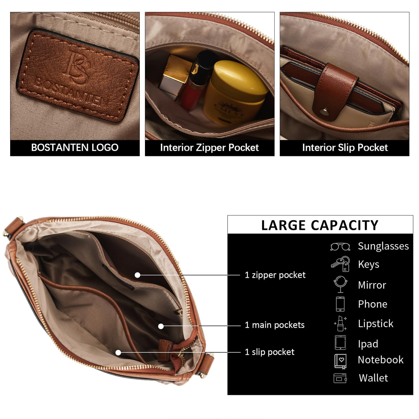 Optima Premium Leather Crossbody Bag with Adjustable Strap - Brown