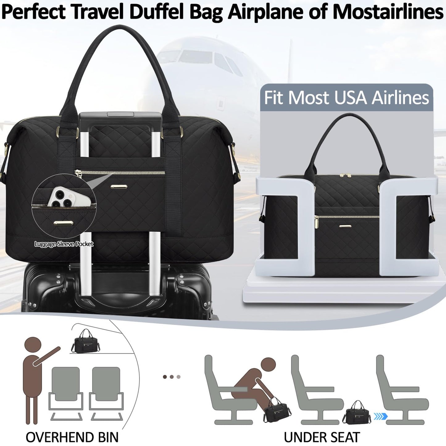 Optima Premium Women's Travel Duffle Bag - Stylish Black Design
