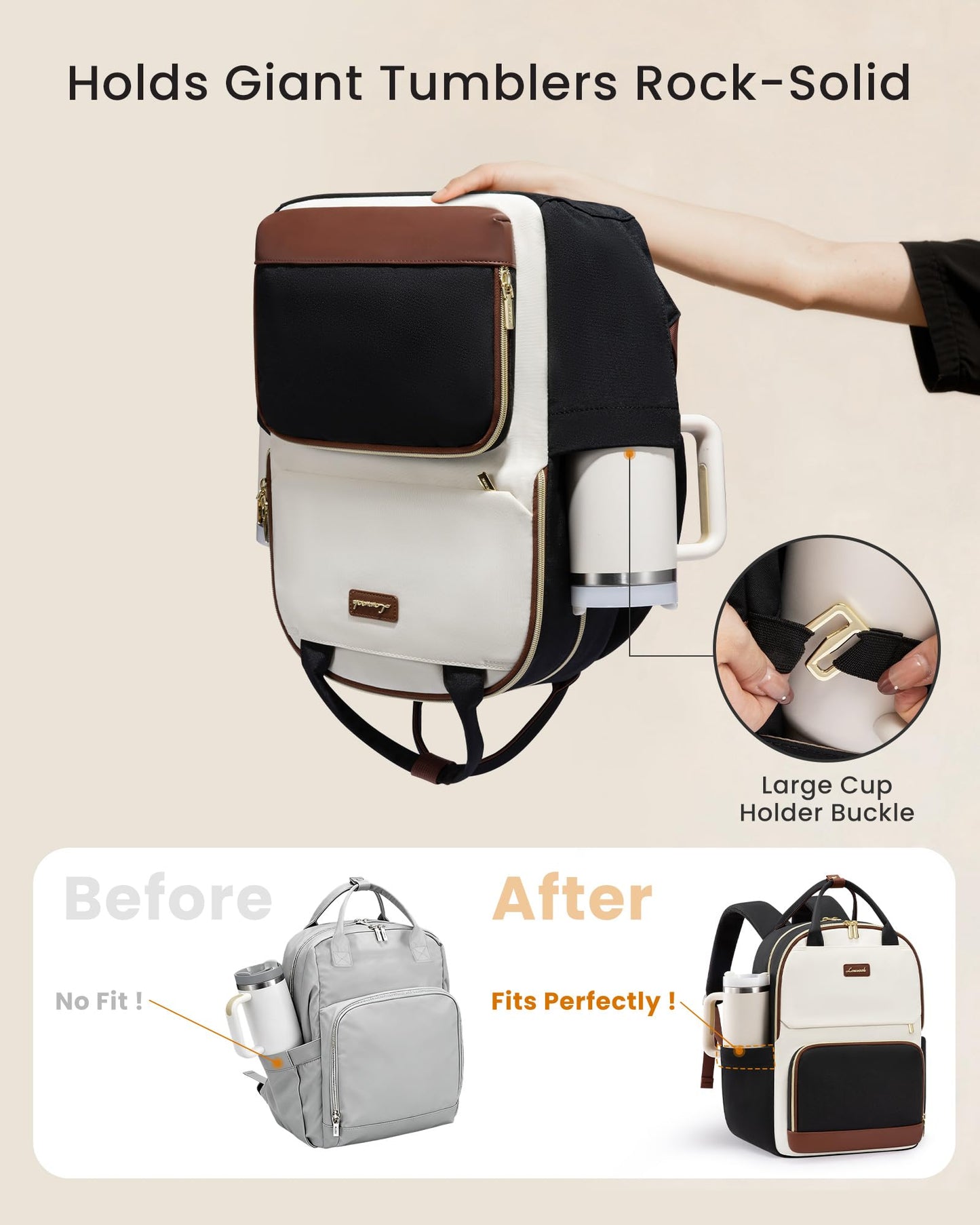 Optima Women's 15.6" Laptop Backpack with Tumbler Holder - Black/Brown