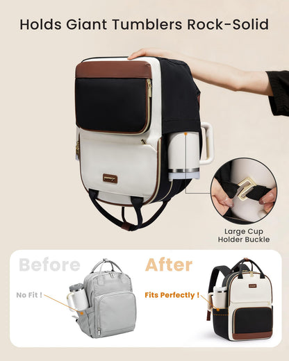 Optima Women's 15.6" Laptop Backpack with Tumbler Holder - Black/Brown