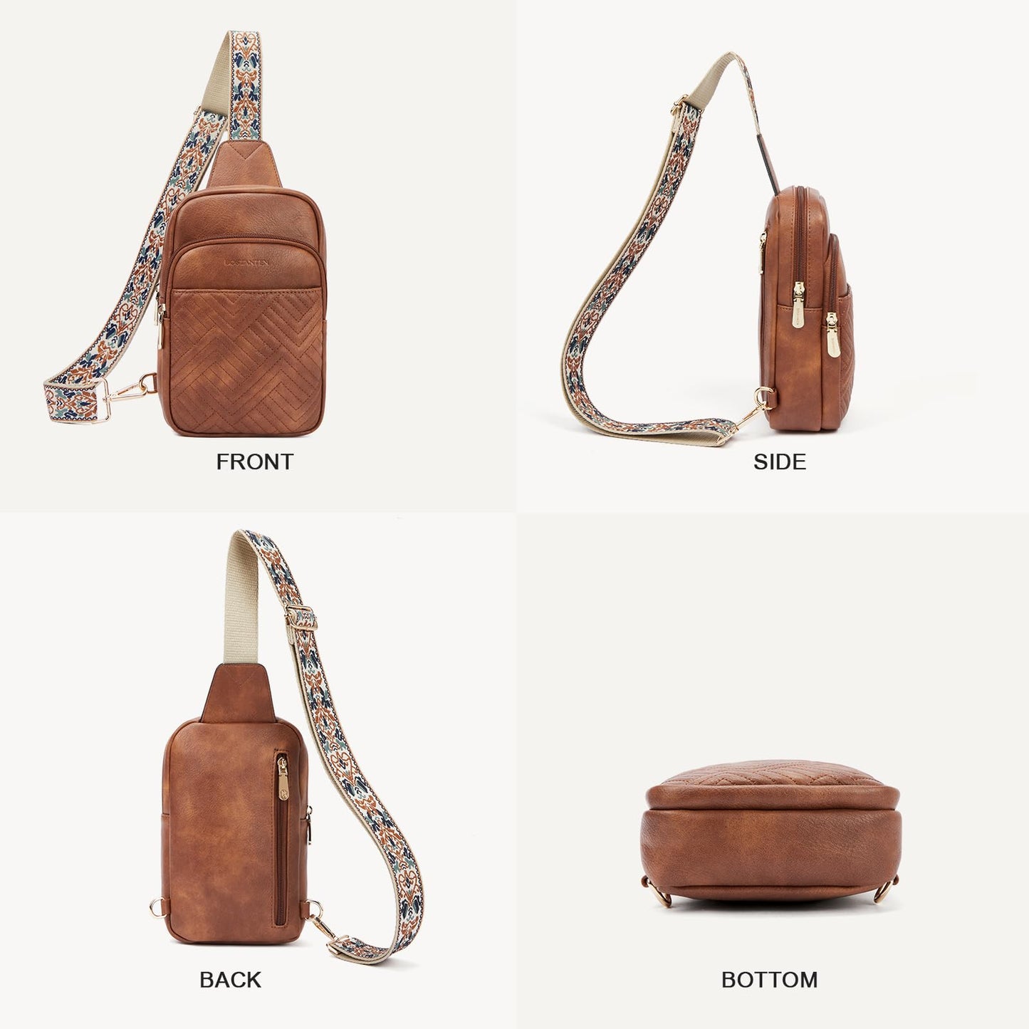 Optima Premium Leather Crossbody Sling Bag - Quilted Travel Fanny Pack