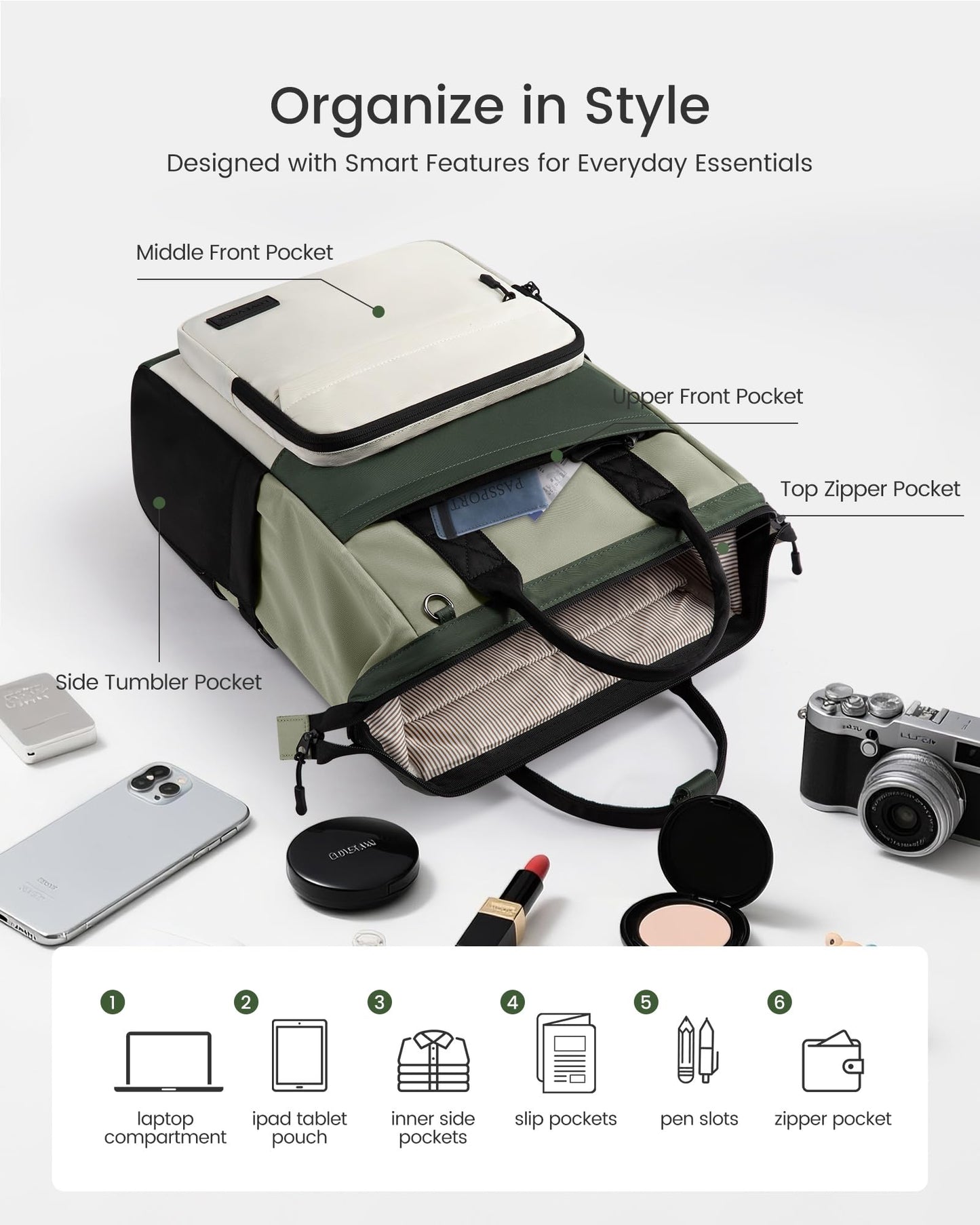 Optima Premium Laptop Backpack - 15.6 Inch for Students, Beige