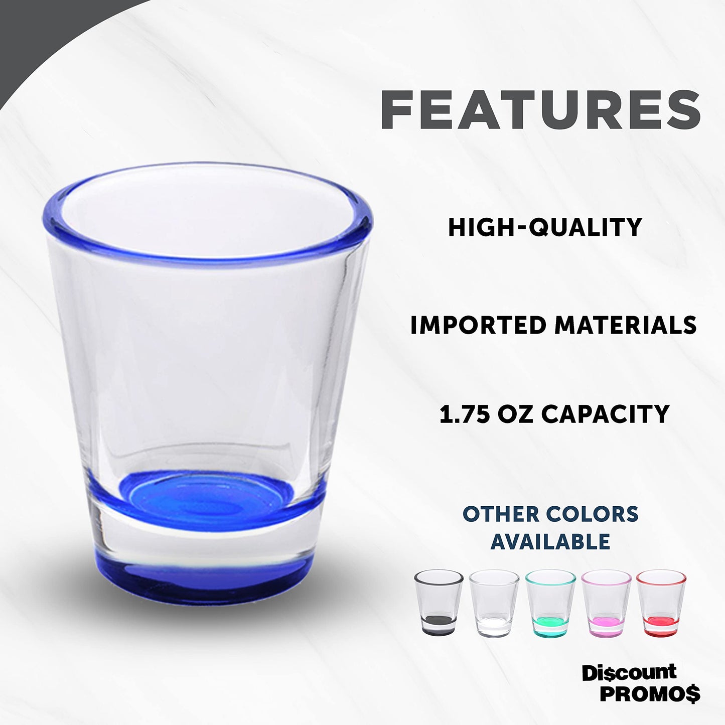 Optima Premium Shot Glasses Set - 1.75 oz, 10-Pack, Blue Bottom