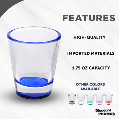 Optima Premium Shot Glasses Set - 1.75 oz, 10-Pack, Blue Bottom