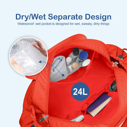 Optima Premium Travel Duffel Bag - Large Puffer Gym Tote with Wet Pocket