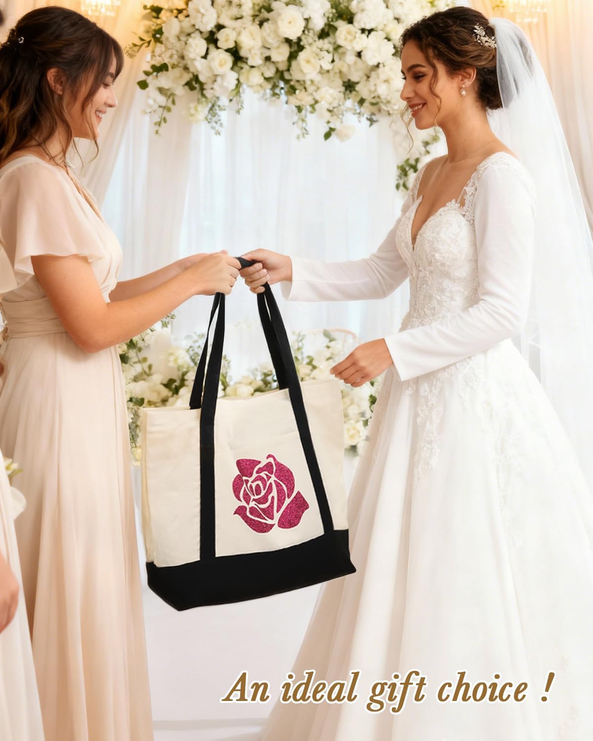 Optima Premium Canvas Tote Bag - 3 Pack, Zipper & External Pocket