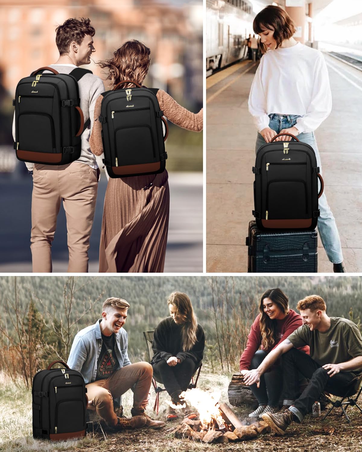 Optima Premium Travel Backpack - 40L, Black-Brown, 17.3 Inch