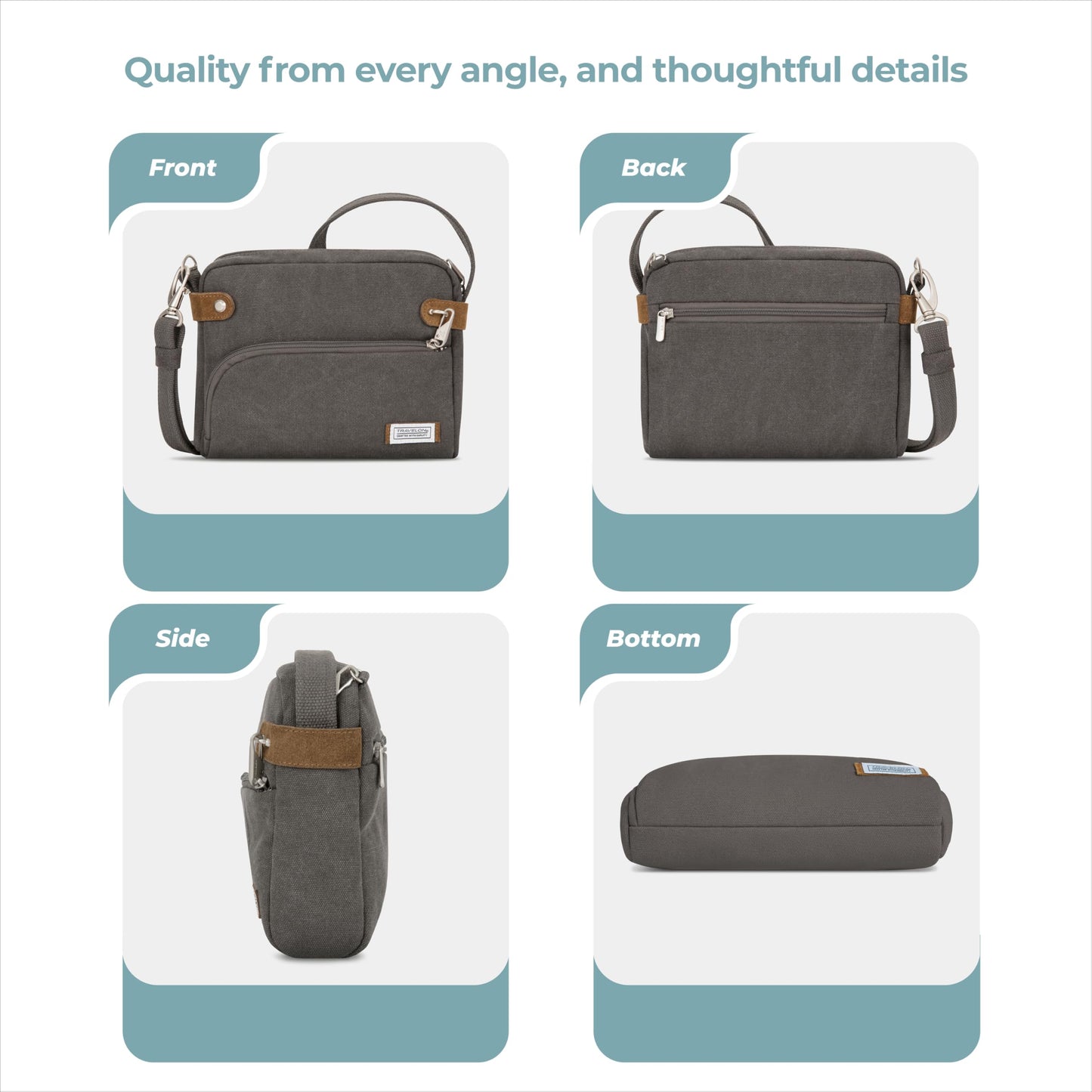 Optima Anti-Theft Heritage Crossbody Bag - Pewter, Stylish & Secure