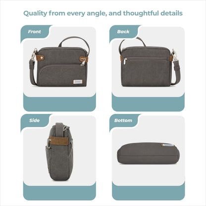 Optima Anti-Theft Heritage Crossbody Bag - Pewter, Stylish & Secure