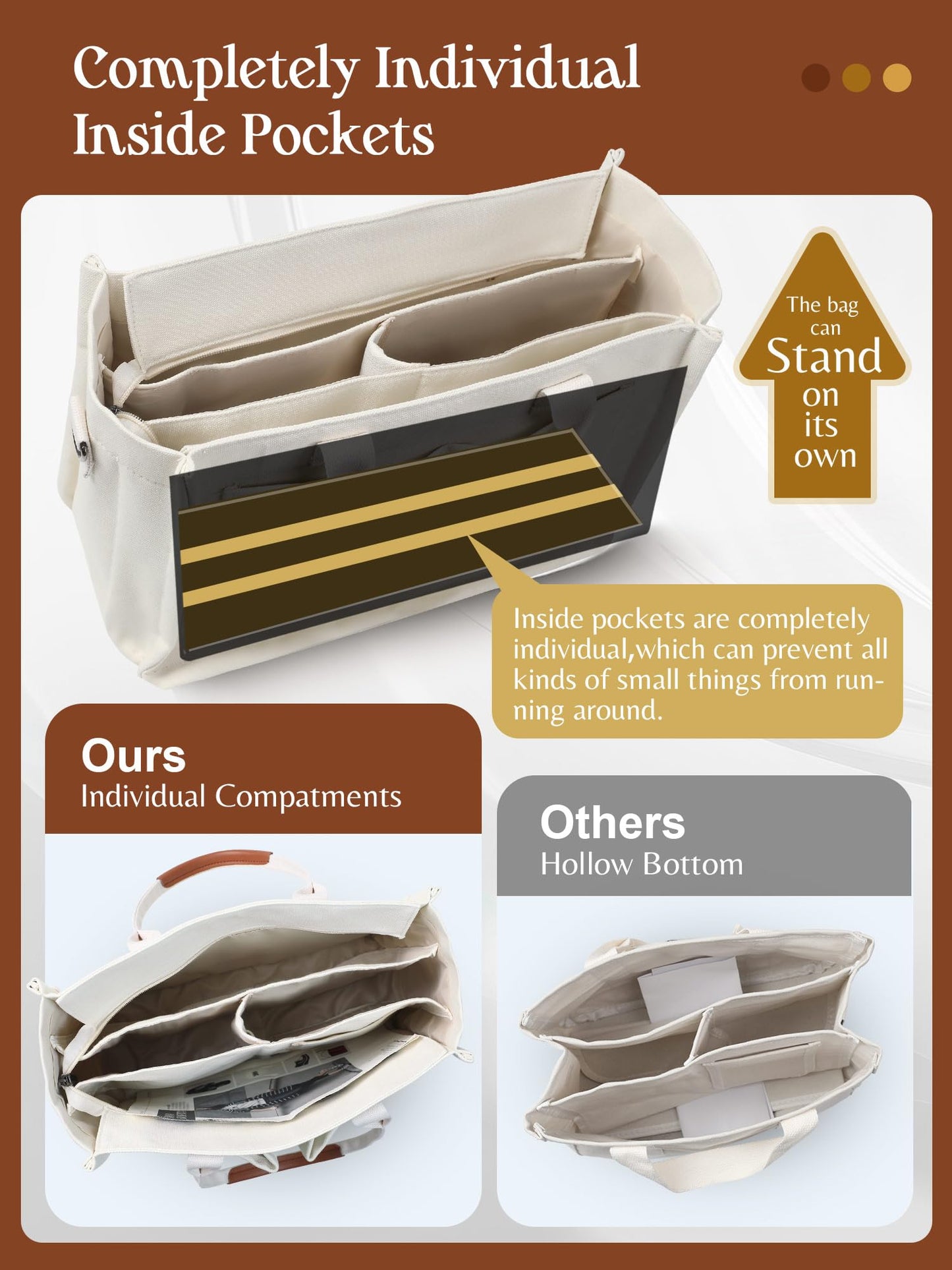 Optima Premium Canvas Tote Bag - Large with Zipper & Compartments