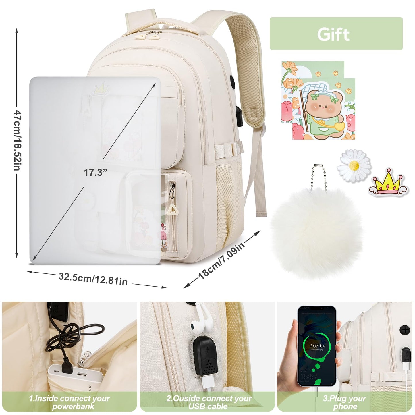 Optima Aesthetic School Backpack for Teen Girls - Stylish Laptop Bag