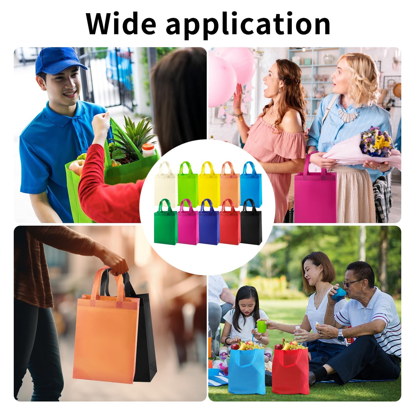 Optima Premium 60 Pack Reusable Non-Woven Tote Bags - 14x10x4 inches