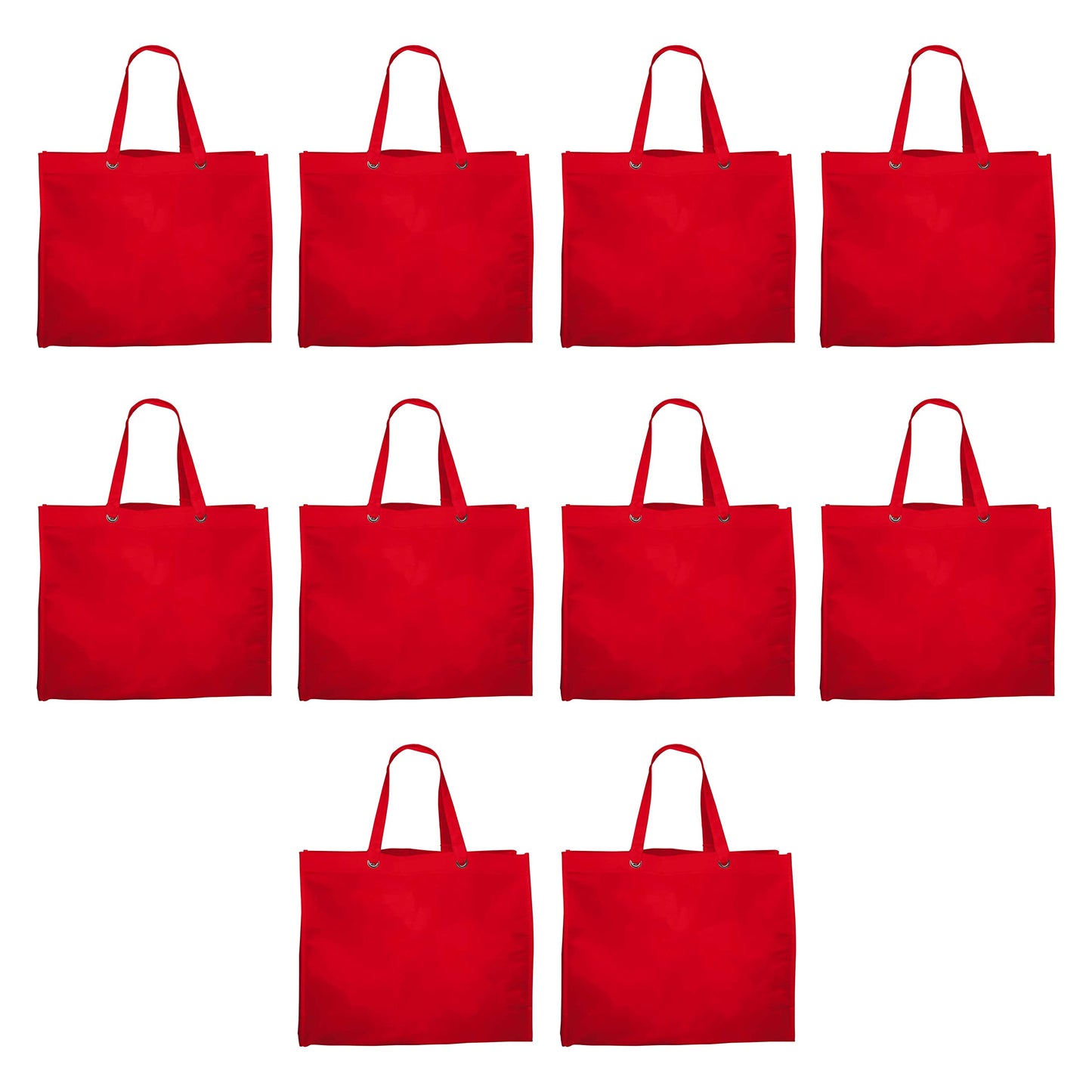 Optima Premium Reusable Canvas Tote Bags - 10 Pack - Red