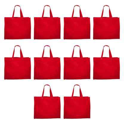 Optima Premium Reusable Canvas Tote Bags - 10 Pack - Red